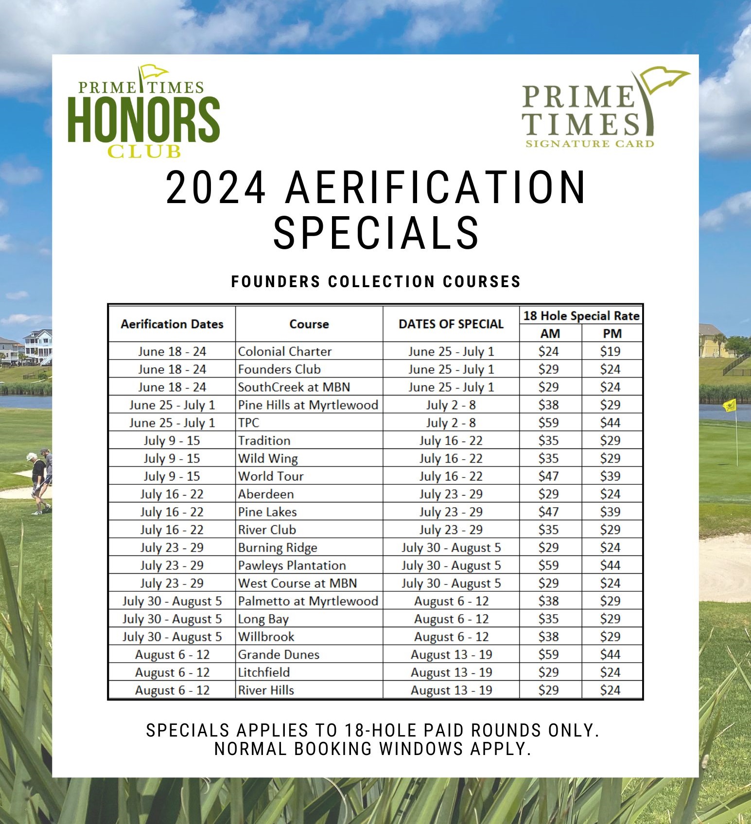 2024 Aerification Schedule Prime Times Card Prime Times Card